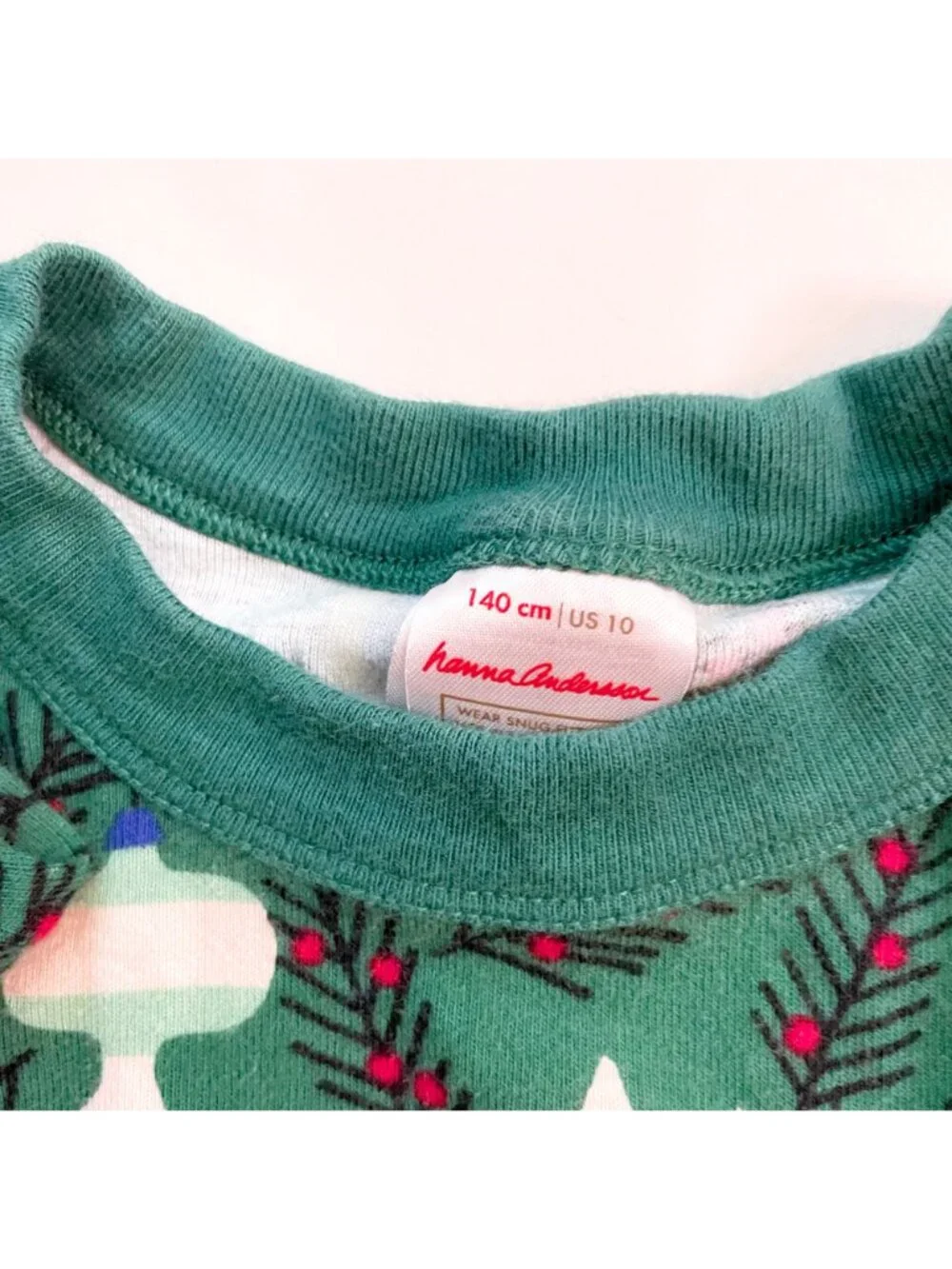 Hanna Andersson Green Christmas Ornament Pajamas, Size 10